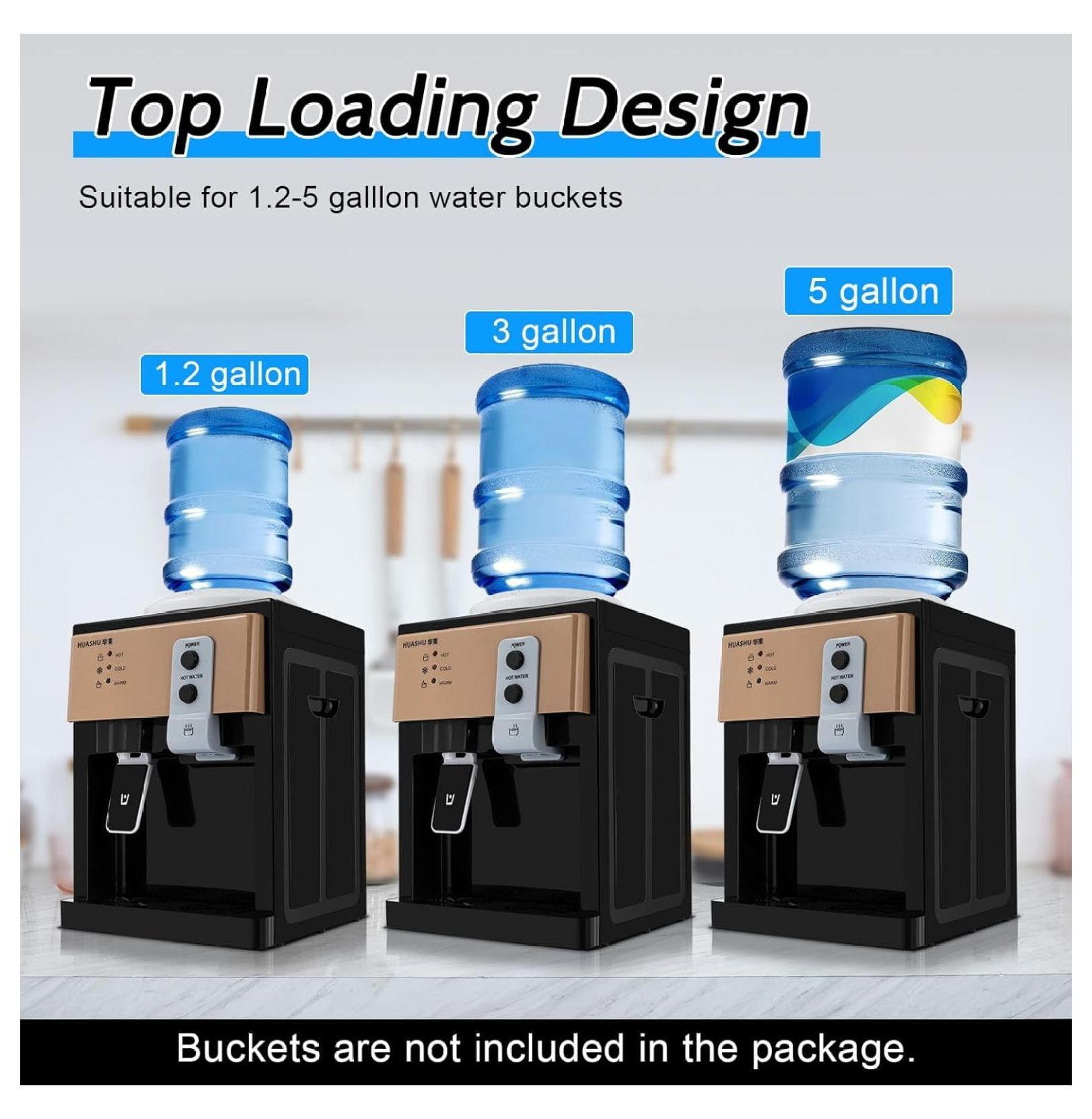 5 Gallon Water Dispenser, Top Loading Hot Cold Water Dispenser for 1.2 to 5 Gallon Bottle, Practiacal Freestanding Countertop Water Cooler with 3 Temperature Setting for Home, Office, and School