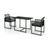 Spaco Outdoor Dining Sets,Patio Dining Furniture Sets,3 Pieces Outdoor Dining Set with Folding Backrest and Seat Cushions-Black