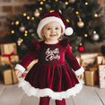 thumbnail image 3 of ZEHJUHAN Baby Christmas Letter Print Plush Long Sleeve A-Line Dress and Hairball Hat Set Kids Party Wear Red，0-3M, 3 of 7