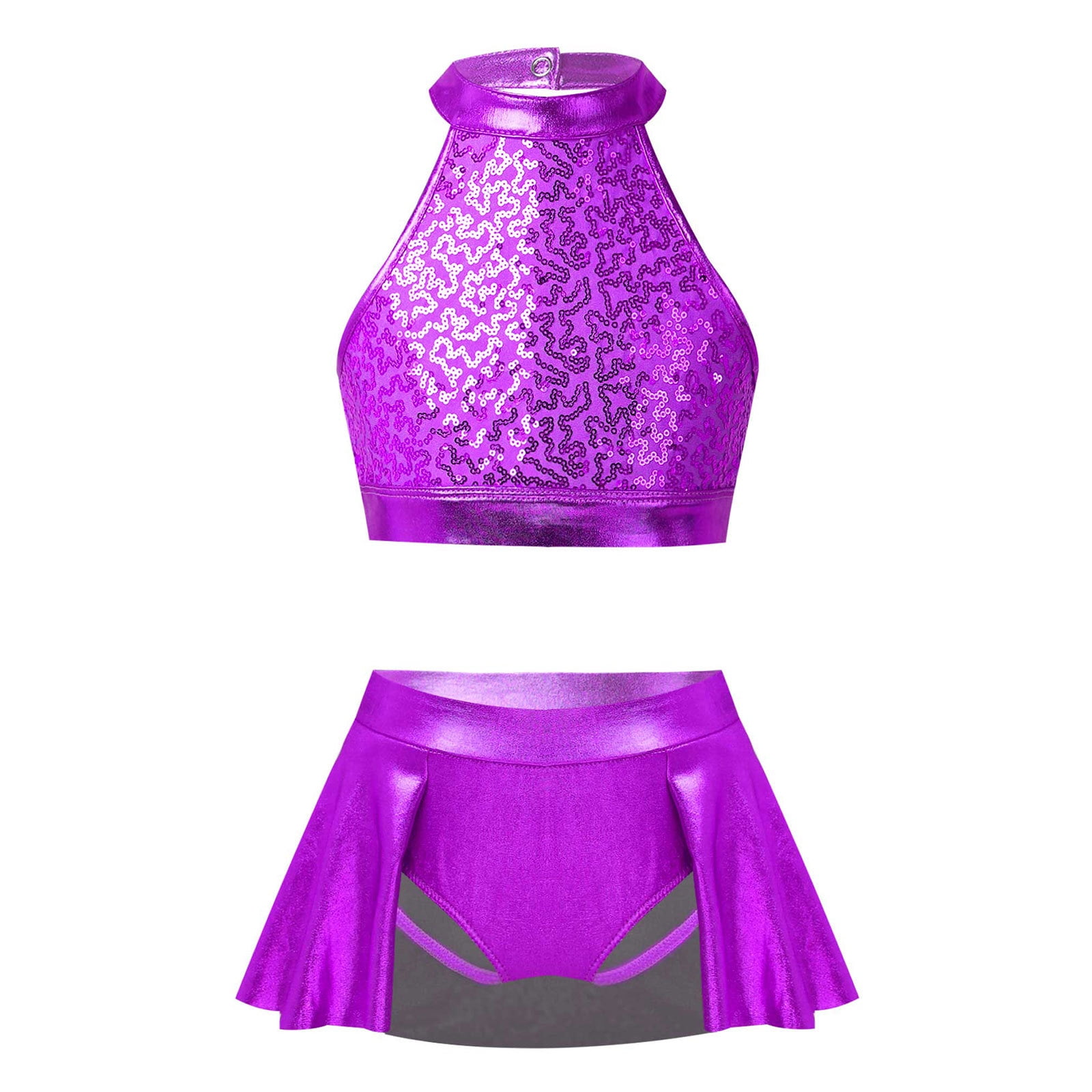 MSemis Youth Girls Halter Neck Crop Tops with Leotard Bottom Shorts