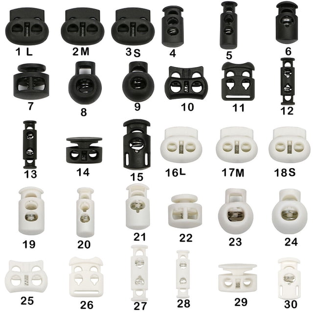 pitrice 100 Pcs Butée en Plastique pour Lacets Cordon Verrou Simple Double Fournitures de Couture Trou Attache à Ressort Pince Cordon Toggle Sac en Paracorde Blanc 8 2.2*1.75