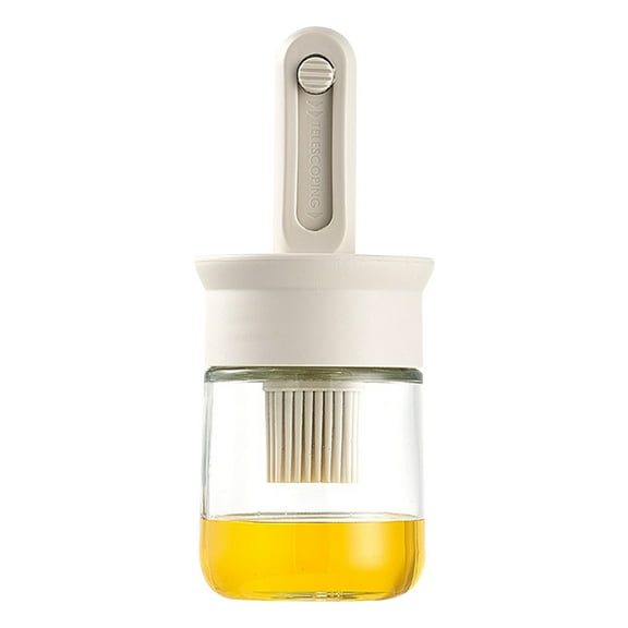 Retractable Oil Brush & Bottle Combo | Glass Kitchen Oil Applicator with Adjustable Brush | High Temp Food Grade Bristles for Baking & Grilling | 6.7x16 Inch
