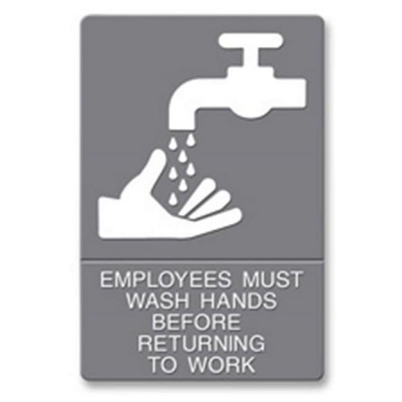 U.S. Stamp & Sign USS4726 ADA Wash Hands Sign- Adhesive- 6 in. x 9 in.- White-Gray