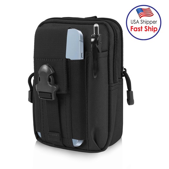 AMZER Hiking Off Road Biking Rock Climbing Waist Belt Bag Pouch Extreme Outdoor Sports Bag With Built-In Phone Pouch - Black