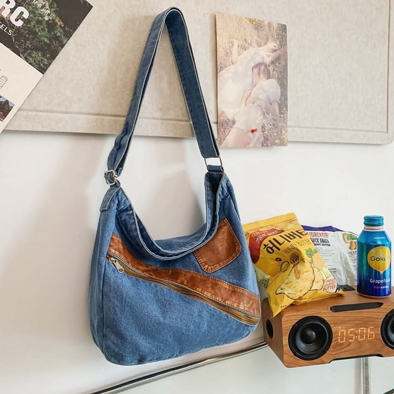 Quarryus Denim Crossbody Bags for Women Large Bag for Women Cell Phone Purse Denim Purse Jean Shoulder Bag