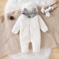thumbnail image 2 of PureCasa Bear Outfit Suit for Girls Boys 3-18 Months Solid Color Warm Fleece Long Sleeve Winter Clothes Hooded Romper Snowsuit, 2 of 10
