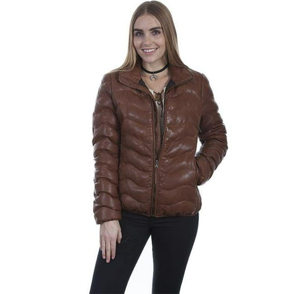 Scully L620-10-L Ladies Ribbed Jacket Premium Lamb, Cognac - Large