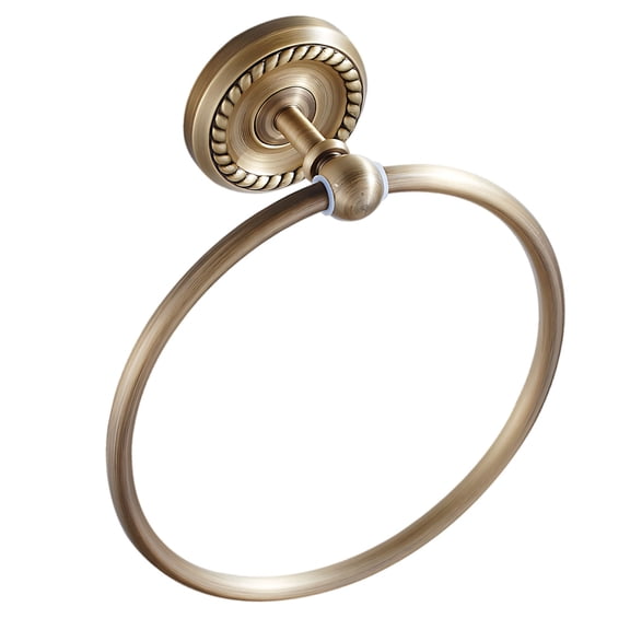 Antique Brass Towel Ring, Wall Mounted Hand Towel Holder, Vintage Style Bathroom Accessories, Solid Brass Construction, Rustic Golden-Brown Finish