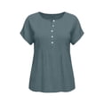 thumbnail image 6 of Zulora Women's Summer Casual Crew Neck Short Sleeve Button Placket Pleated Top Blouse, 6 of 9