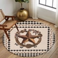 thumbnail image 2 of Round Area Rugs Collection 8 Ft, Western Texas Star Vintage Non-Slip Residential Carpet, Rustic Wreath Black Beige Plaid Indoor Crawling Mats Runner Rugs for Living Room/Dining Room/Bedroom, 2 of 8