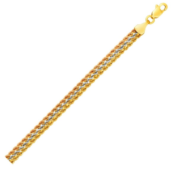 Tri-Toned Multi-Strand Rope Chain Bracelet 10k Yellow Rose Gold 7.5 in
