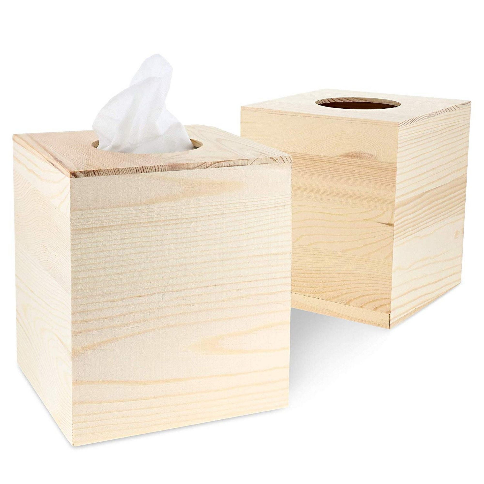2-Pack Unfinished Natural Wood Tissue Box Cover Holder for 