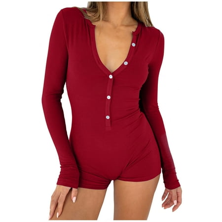 

up to 60% off Gifts Dianli Bodysuits for Women Long Sleeve Bodysuit Womens Sexy Bodysuit V-Neck Long Sleeve Yoga Rompers Workout Ribbed Pajamas Sport Jumpsuits Rompers Party Deals Of The Day
