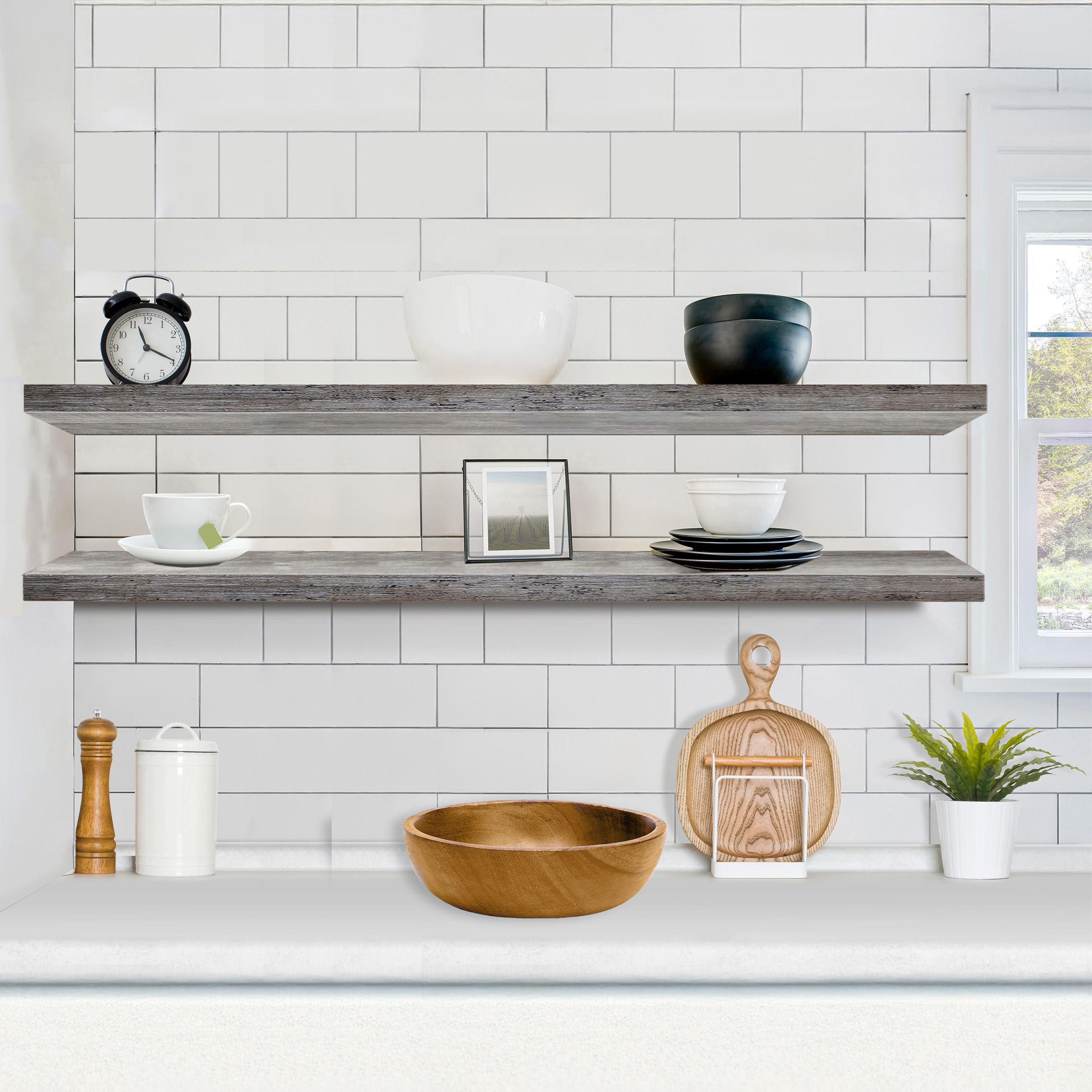 Sorbus 55in Extra-Long Floating Shelves, Wall-Mounted Storage with Hidden Brackets, Gray 2-Pack