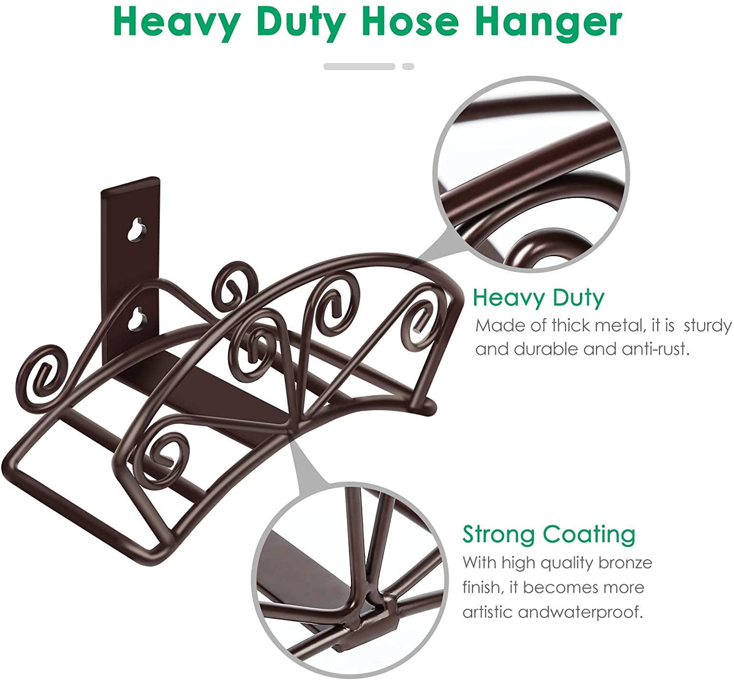 Garden Hose Holder Heavy Duty Water Hose Holder Solid Metal Hoses Hanger Wall Mount Decorative Durable Garden Hoses Storage Hose Reel Hose Organizer for Outside Yard, Bronze