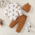 thumbnail image 3 of Newborn Baby Boys Clothes 3 Months Boys 3PCS Romper Outfits Set Cute Bear Print Newborn Boys Long Sleeve Top Pants Set with Hat Brown, 3 of 9