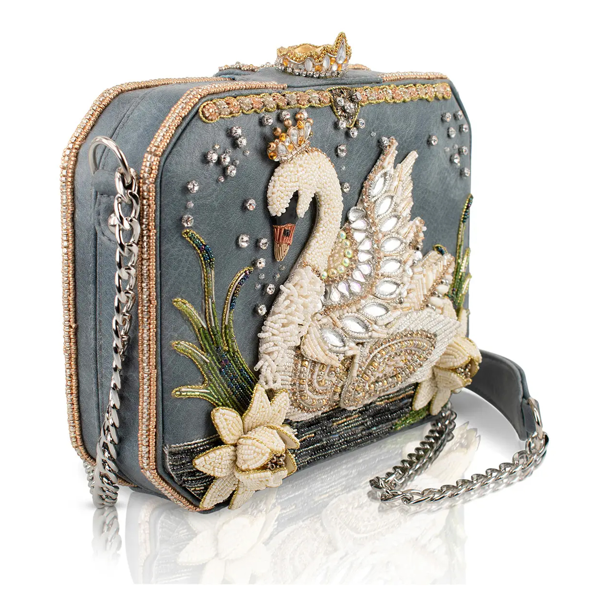 Mary Frances Swan Princess Swan Handbag Bag Flowers Bird Silver White Purse NEW
