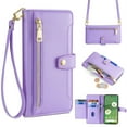 thumbnail image 1 of SaniMore for Google Pixel 7 Case, with Kickstand [Shoulder & Wrist Strap] Flip Zipper Wallet Cash & Card Slots PU Leather TPU Interior Full Body Protection for Google Pixel 7, Purple, 1 of 8
