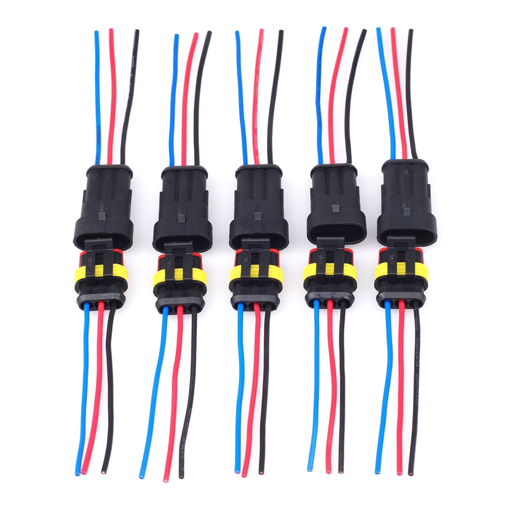 5 Pack 3 wire connector dstfuy 16AWG Waterproof Connector 3pin Way car Plug Auto Electrical Wire Connectors for Truck Boat,and Other Wire Connections. 
