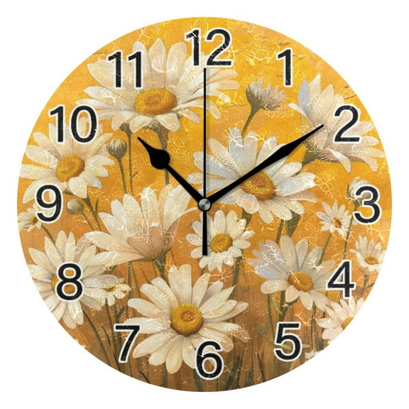 Ryvnso Daisy Floral Wall Clock Non Ticking Silent Kitchen Clock Battery Operated Clocks 10 inch