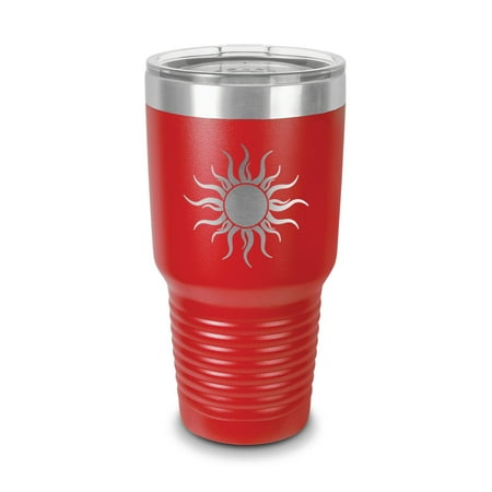 

Sun Tumbler 30 oz - Laser Engraved w/ Clear Lid - Stainless Steel - Vacuum Insulated - Double Walled - Travel Mug - tribal symbol astrology star - Red
