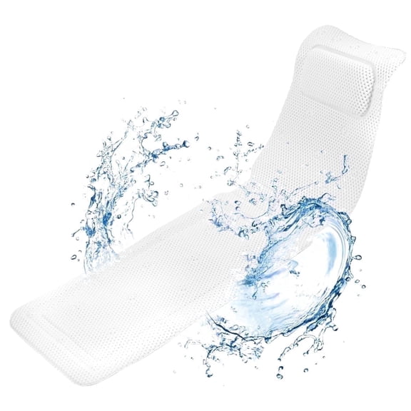 Full Body Bath Pillow and Bathtub Pillow for Tub, 4D Air Mesh Bath Mattress Cushion with 30 Non-Slip Suction Cups, Head Neck Back Support Spa Massage Mat, Washable, White, 49.2 x 14.2 in