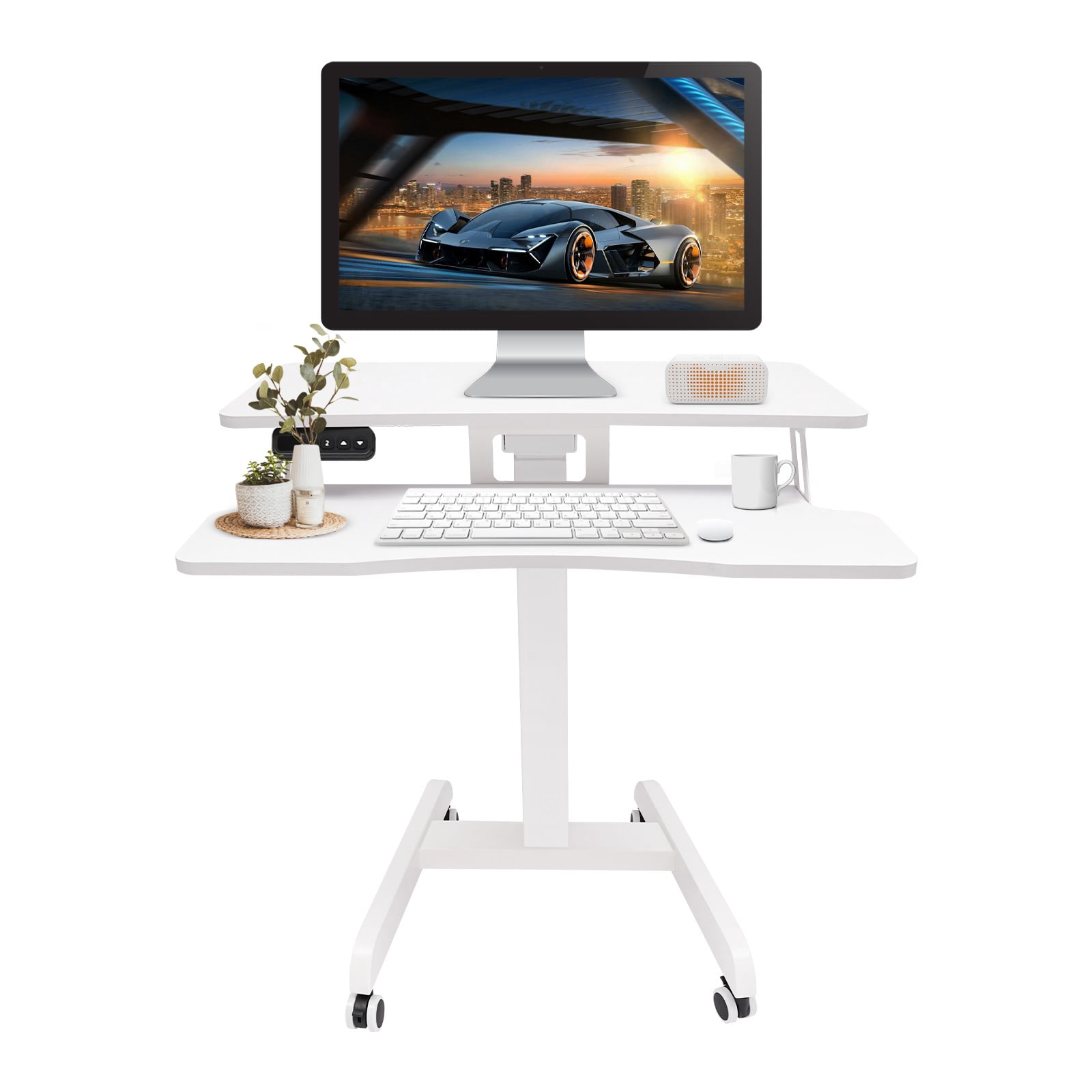 Mobile Standing Desk, Portable Rolling Desk with Lockable Wheels, Non-Slip Mat, Standing Lifting Desk, Rolling Desk with Adjustable Height, 31-51in(White 31.5*15.7in)