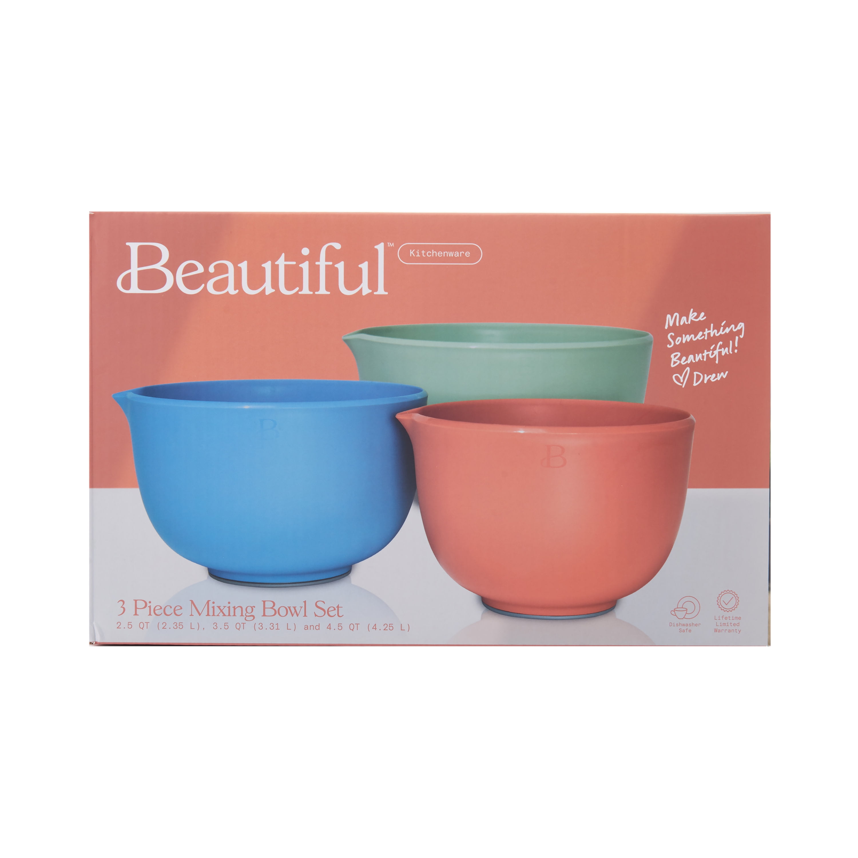 Beautiful Set of 3 Bowls; Small, Medium and Large in Assorted Colors by Drew Barrymore