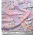 thumbnail image 1 of Soimoi Pink polyester Crepe Fabric Teddy Bear & Dot Kids Print Fabric by the Yard 52 Inch Wide, 1 of 3