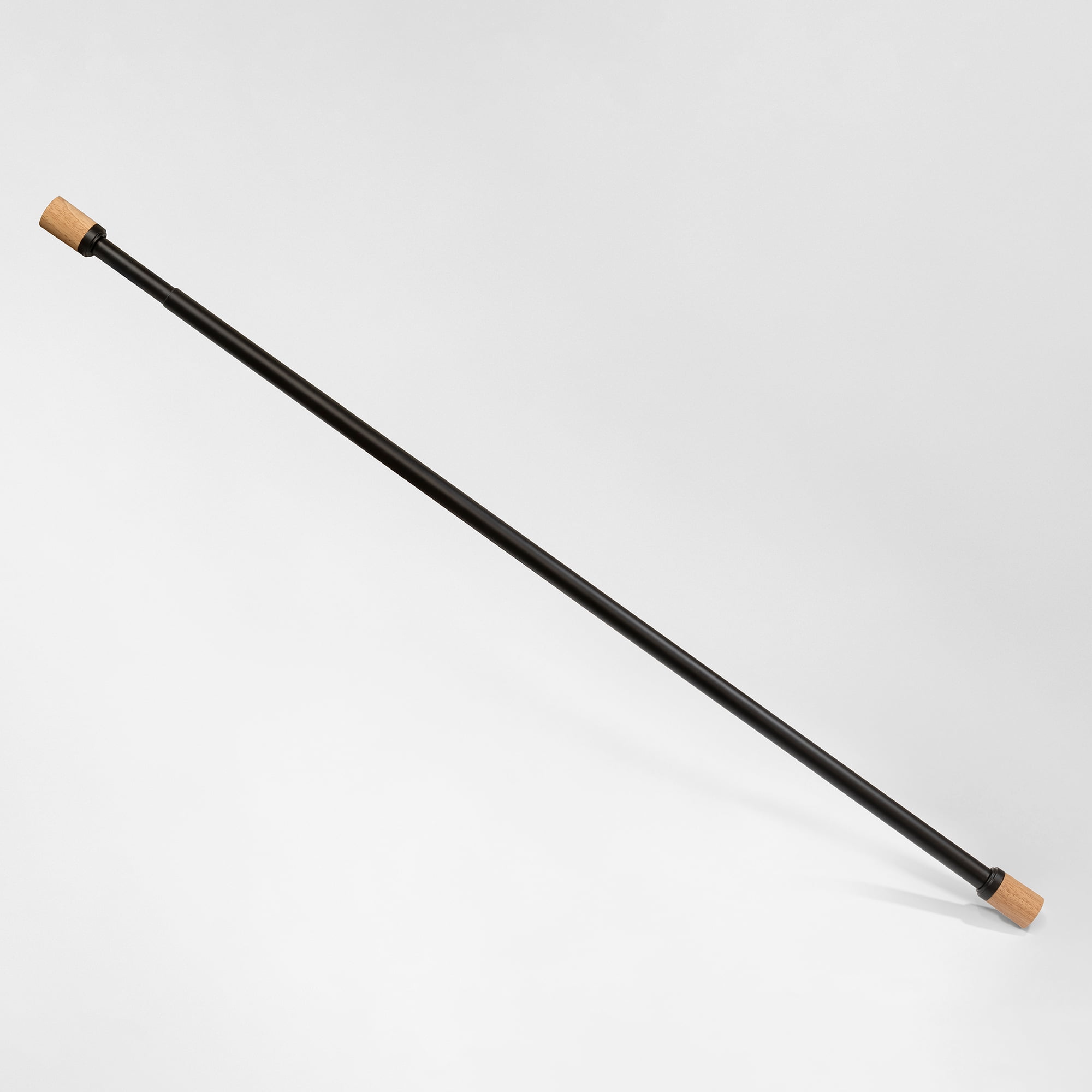 Better Homes & Gardens 1" Pale Oak Wood Cylinder Adjustable Curtain Rod Set, 42-120", Black