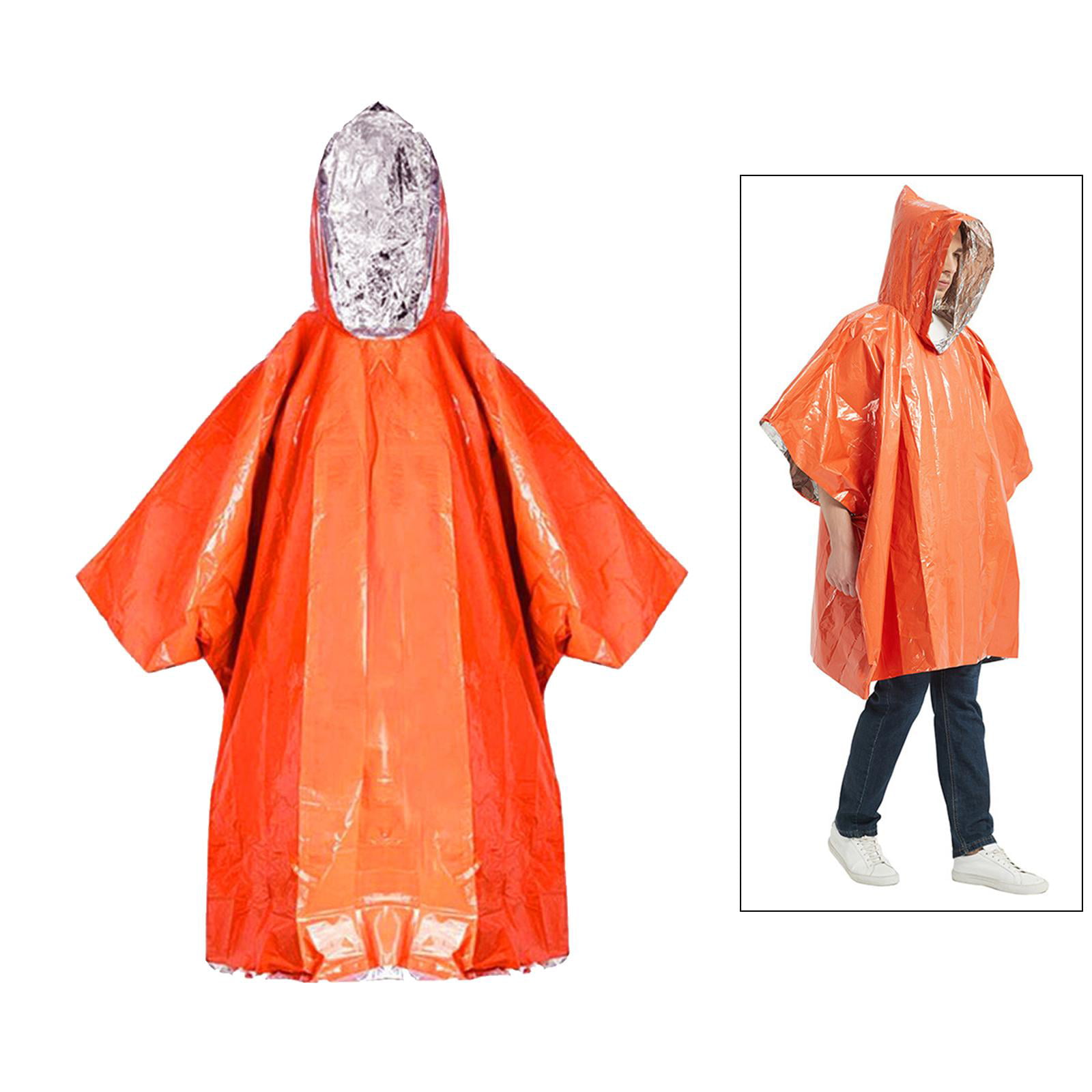 Bright Orange & Silver Mylar Rain Poncho for Emergency Survival Kits Camping 