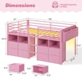 thumbnail image 3 of Low Loft Bed Twin Size with 8 Storage Drawers, Metal Loft Bed with Bookcase and LED Lights, 14" H Safety Guardrail, Under-Bed Play Space, No Box Spring Needed, Pink, 3 of 9