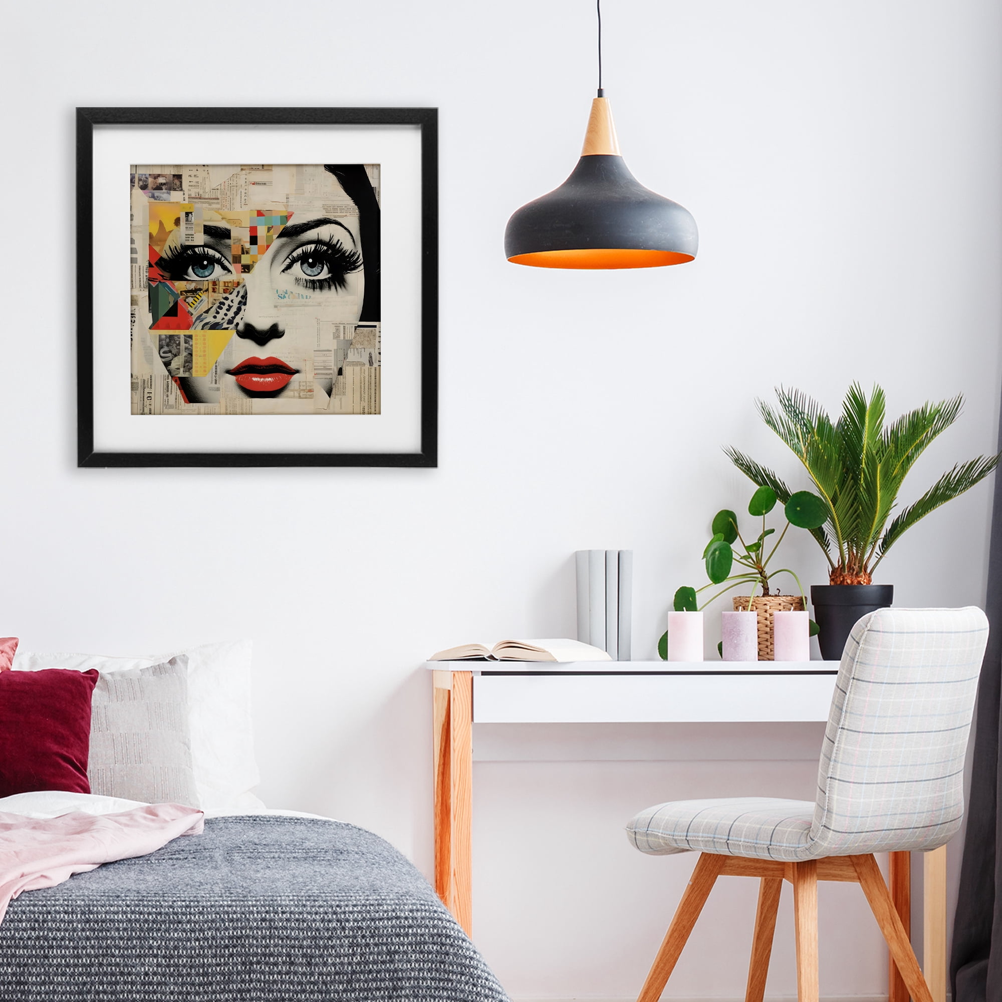 Stupell Industries Fashion Collage Pop Portrait Black Framed Print Under Glass, design by Creative Studio