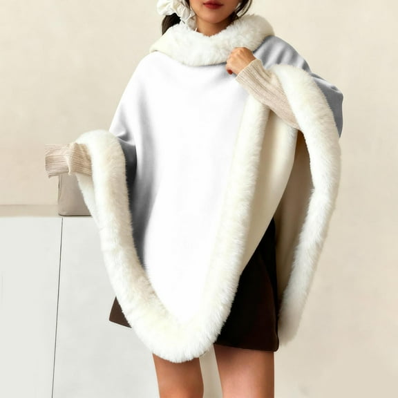 Premium Winter Women's Plush Shawl - Thick Faux Fur Collar, Cozy & Warm