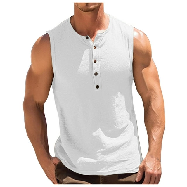 Cinvoph Mens Workout Tank Tops Summer Casual Button Slim Fit Sleeveless Shirts Running Gym Athletic Tanks