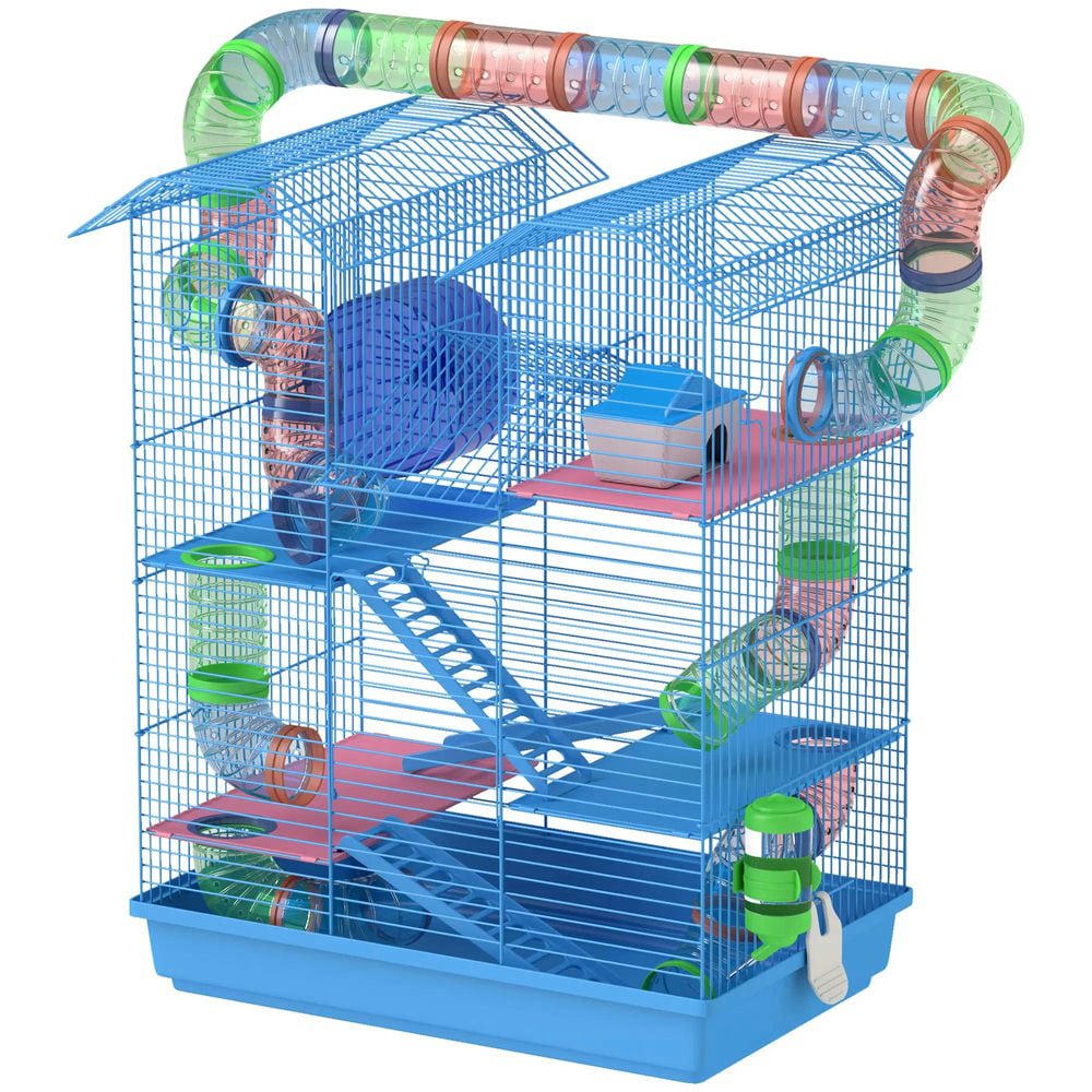 Resenkos Pet Mouse Cage, Hedgehog Cage,5 Tier Hamster Cage with Tubes and Tunnels, Rat Gerbil Cage with Water Bottle, Blue