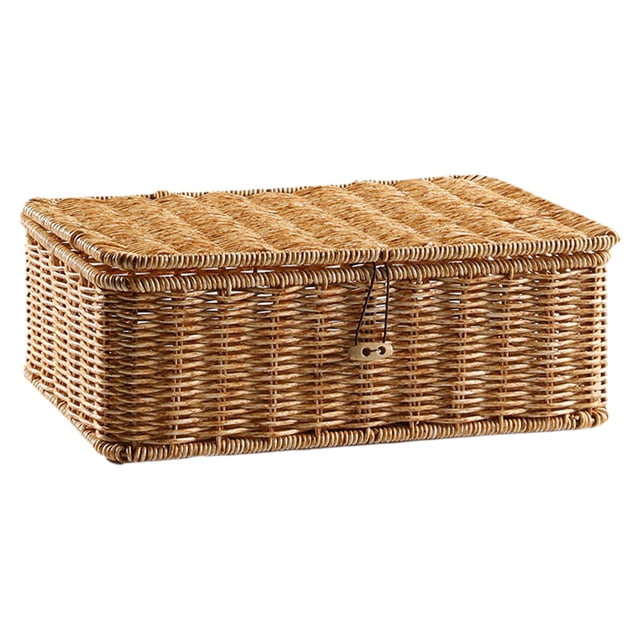 Cesta de almacenamiento con tapa, decorativa, rectangular, práctica organizadora para el hogar. Longitud 31 cm