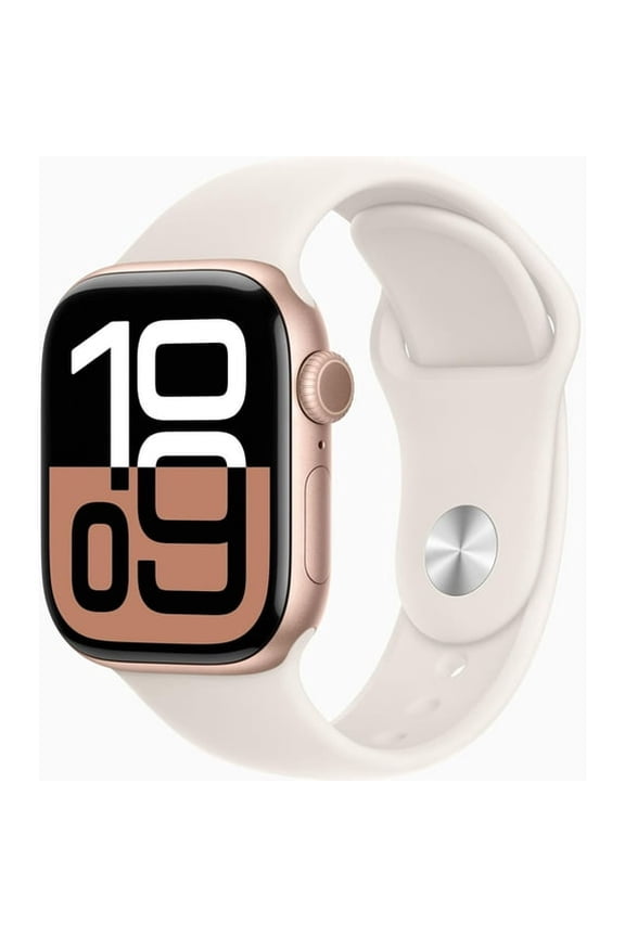 Restored Apple Watch Series 10 GPS 42mm Rose Gold Aluminium Case with Starlight Sport Band - M/L Band (Refurbished)