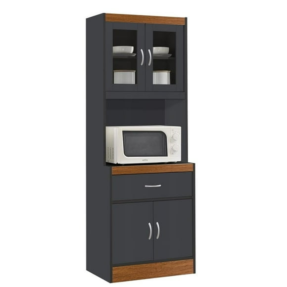 Pemberly Row Kitchen Cabinet 1 Drawer and Space for Microwave in Gray-Oak Wood