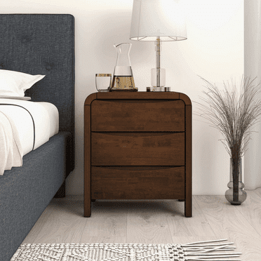 Miekor Furniture Lionel Mid Century Modern Solid Wood Nightstand 3-Drawer Bed Side Table 90977