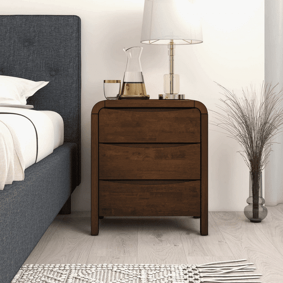 Nightstand for Bedroom Lionel Mid Century Modern Solid Wood Nightstand 3-Drawer Bed Side Table,Wooden Nightstand