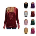 thumbnail image 1 of Hauts Pailletés pour Femmes 2026 Printemps Tendance Y2K Manches Longues Col en V Velours Ample Patchwork T-Shirts Tenue Rave, 1 of 8