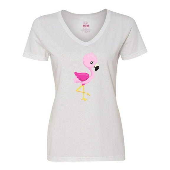 Inktastic Cute Flamingo, Baby Flamingo, Pink Flamingo, Bird Women's V-Neck T-Shirt