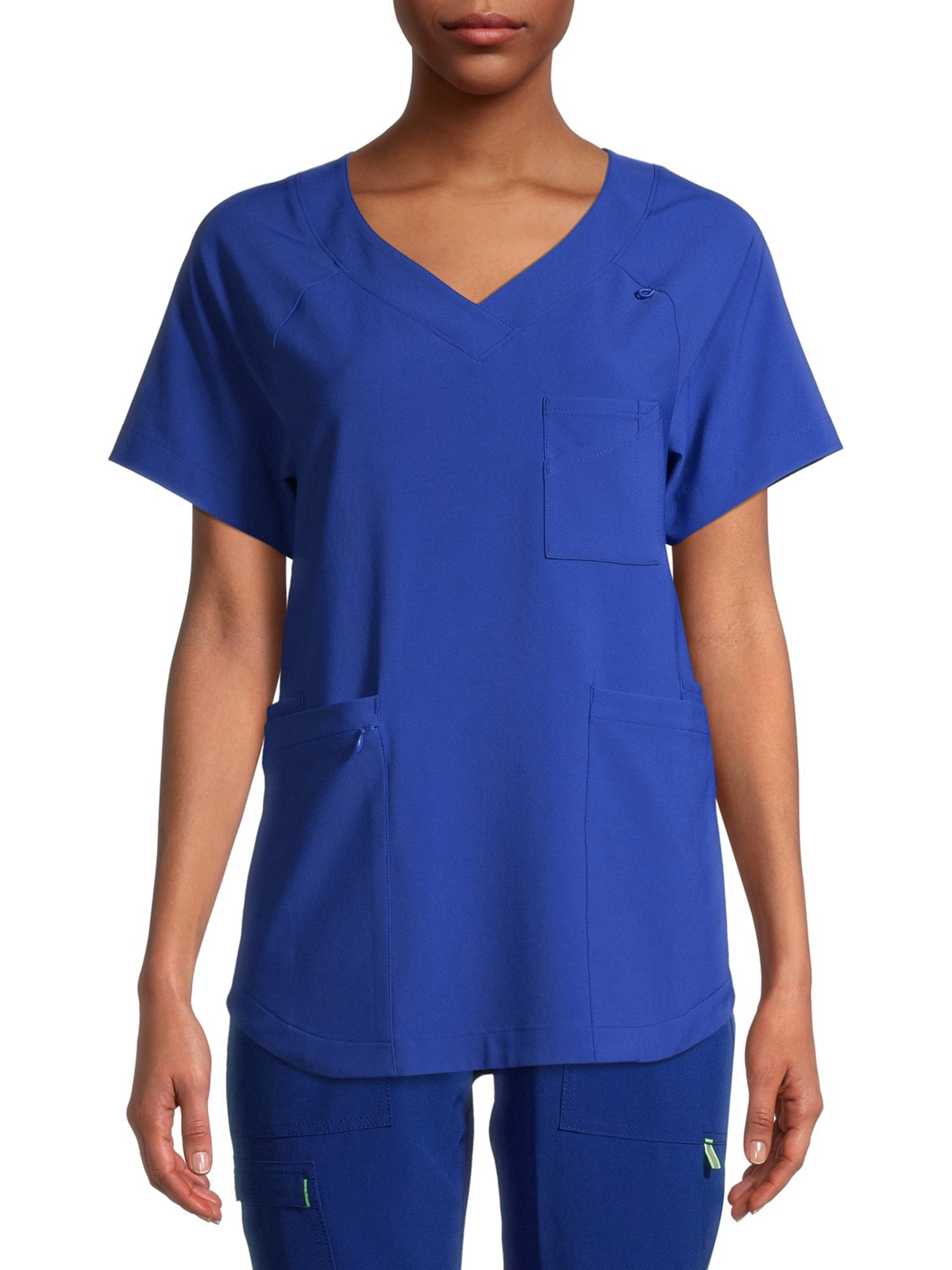 Petite Stretch Woven V-Neck Scrub Top 