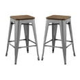 thumbnail image 1 of Counter Stool Chair, Set of 2, Wood, Metal Steel, Gunmetal Silver, Modern Contemporary Urban Design, Bar Pub Cafe Bistro Hotel Restaurant Hospitality, 1 of 4