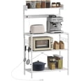 thumbnail image 1 of Kitchen Bakers Rack with Power Outlet, Microwave Stand, Coffee Bar with Adjustable Shelves, 5 Hooks for Spices, Pots and Pans, Distressed White, 1 of 9