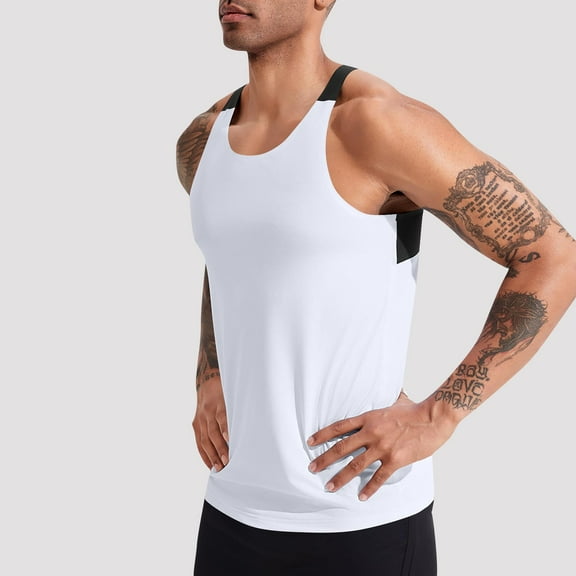asjyhkr Mens Athletic Tank Tops Mesh Hole Breathable Crew Neck Sleeveless Workout Running Gym Shirts