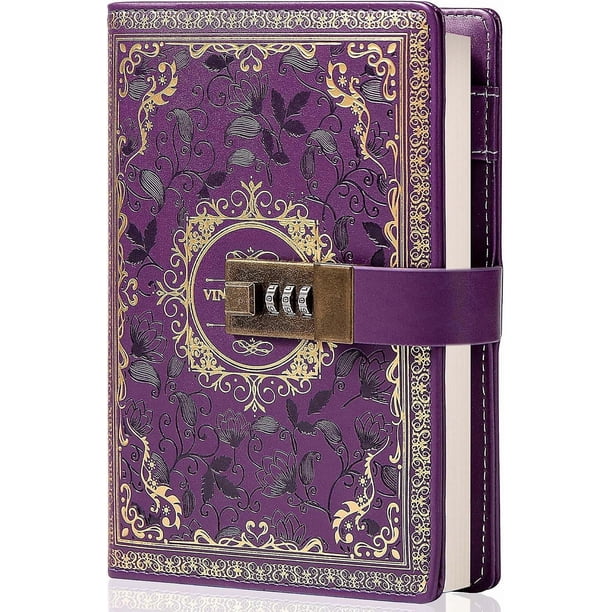 Vintage Leather Journal Notebook With Combination Lock, B6 Embossed Flower Secret Diary Ruled Lined Paper For Writing, Gift For Women Girls Children (