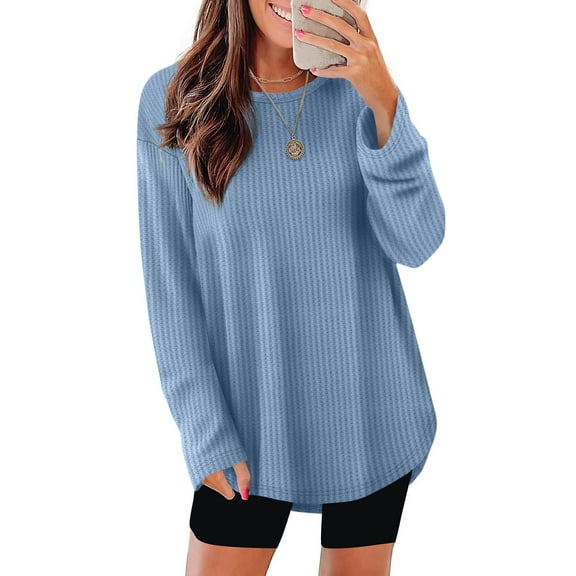 DAFPZW Long Sleeve T-Shirts for Women Loose Fit Soft Knit Thermal Tops Tunic Tops Early Fall Spring Trends Outfits