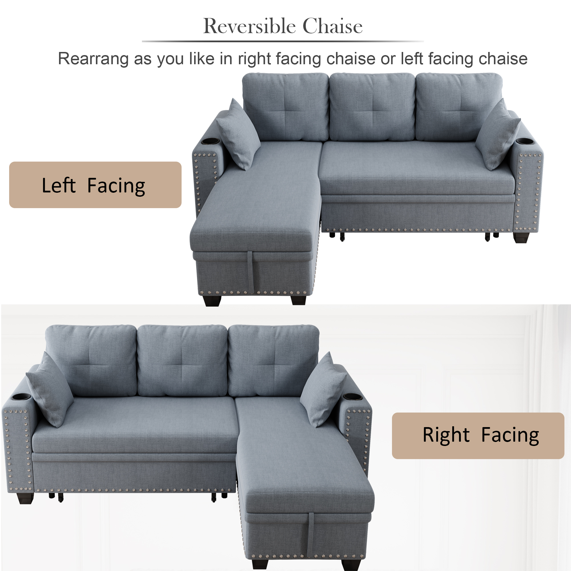 Leumius L-Shape Sleeper Sofa Bed,Modern Large Full Size Pull Out Sectional Couch with Storage, Futon Sofa Bed Sectional Sofa for Living Room,Apartment, Bedroom,Office,Dark Grey